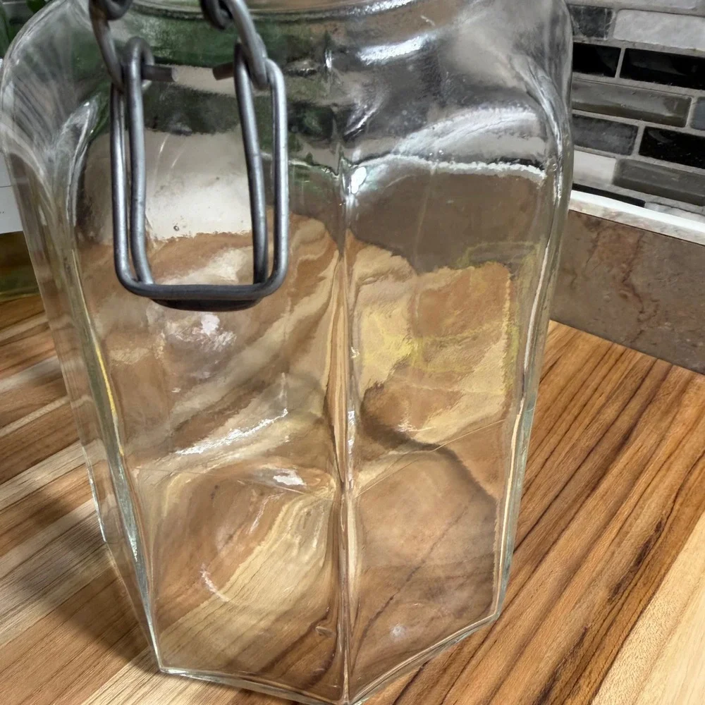 Vintage Blue Goose Glass Canister Octagon Jar Wire Bale Lid Made in Italy